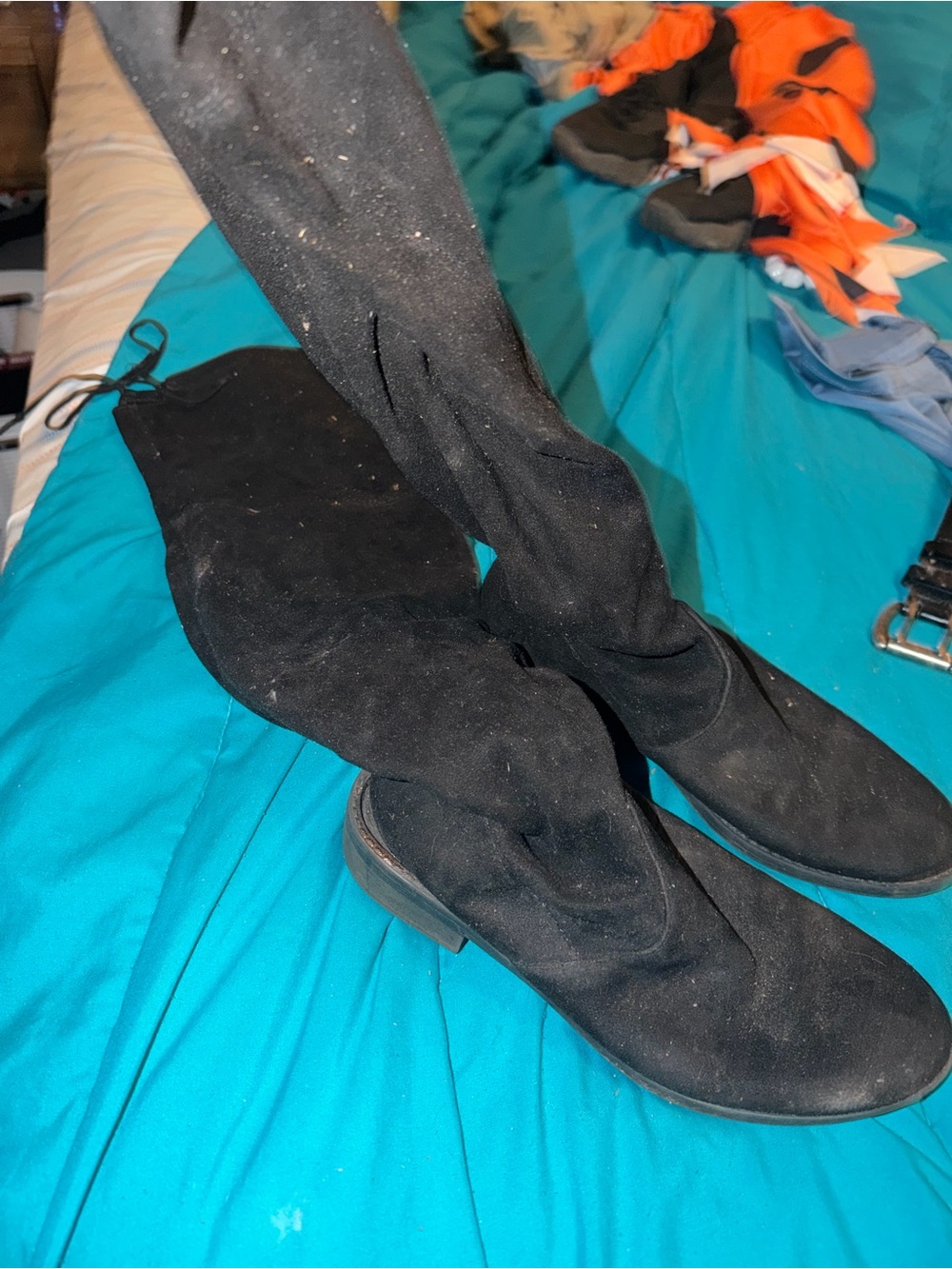 Black Over-the-Knee Women's Boots - Sleek Suede Style